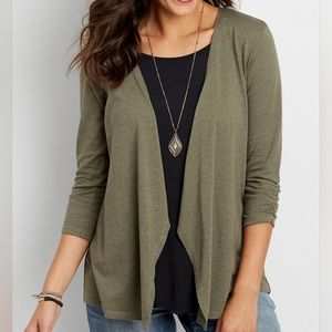 Maurices Heathered Green Open Front Cardigan Top with Lace-up Back Size M